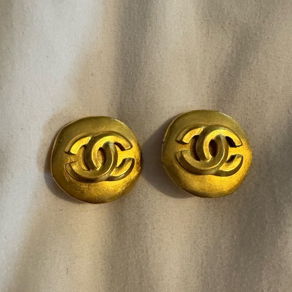 CHANEL Vintage Gold Iconic Logo Earrings